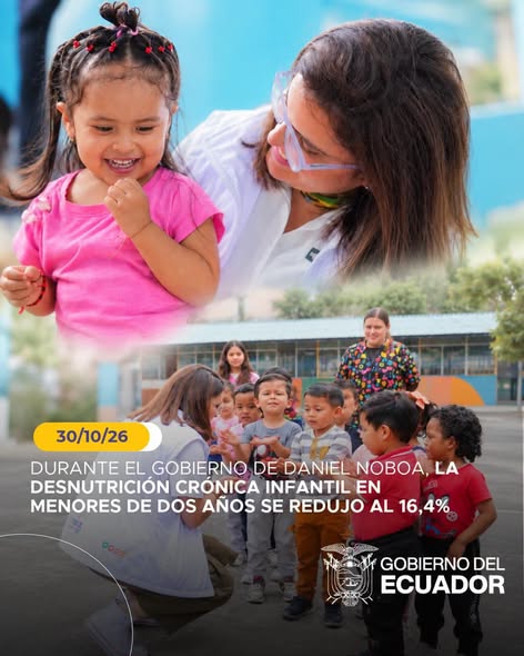 Durante el Gobierno de Daniel Noboa, la desnutrición crónica infantil en menores de dos años se redujo al 16,4%